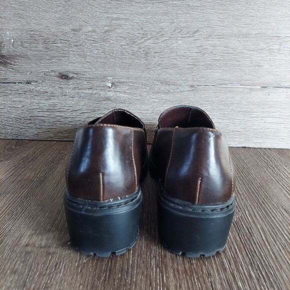  Vintage 90s Arizona Jean Brown Chunky Heel Loafer Shoe Size 7 - Picture 5 of 11